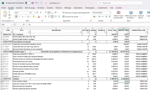 JustBIM 4.1 - export excel du rapport de quantités avec code de composition en face