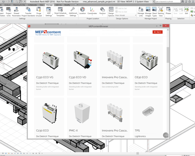 Le navigateur MEPcontent pour Revit en plugin (et Autocad)