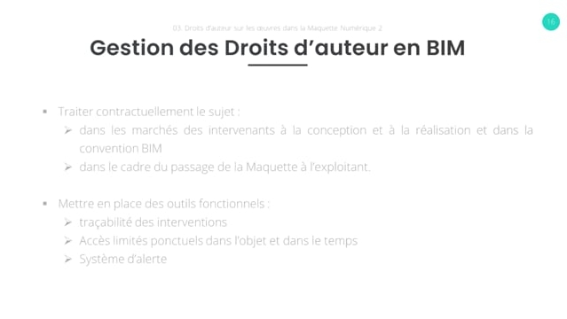 13 - Résumé des droits d’auteur concernés par le BIM